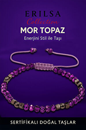 Sertifikalı Fasetli Terahertz Mor Topaz Doğal Taş Bileklik İnce Model – Şık Tasarım