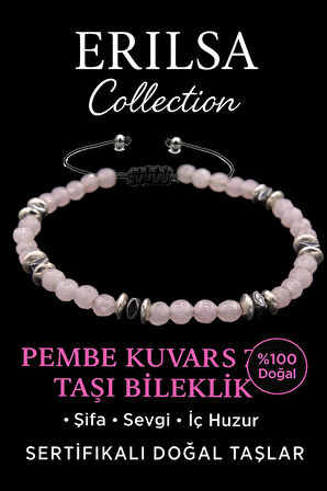 Ürün Adı: Sertifikalı Fasetli AAA+ Terahertz ve Pembe Kuvars Taşı Bileklik – İnce Model Şefkat ve Aşk