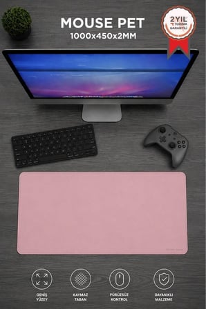 Delux Serisi Büyük Masaüstü Renkli Oyuncu Klavye Fare Altlığı 1000*450MM Pembe