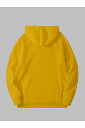 Üç İplik Jesus Baskılı Unisex Sarı Kanguru Cepli Kapüşonlu Sweatshirt Hoodie | S