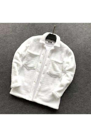 Unisex Beyaz Peluş Polar Hırka Gömlek Siyah Eşofman Altı ( Tişört Dahil Değildir)