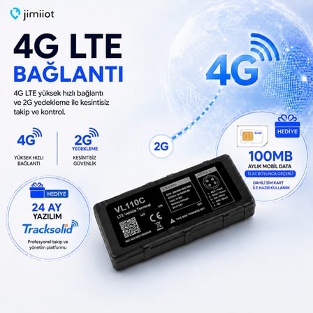 Jimi IoT VL110C 4G GPS Araç Takip Cihazı | Uzaktan Motor Durdurma | 9-90V | IP65