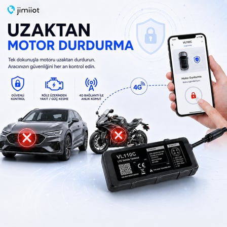 Jimi IoT VL110C 4G GPS Araç Takip Cihazı | Uzaktan Motor Durdurma | 9-90V | IP65