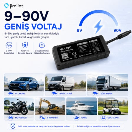 Jimi IoT VL110C 4G GPS Araç Takip Cihazı | Uzaktan Motor Durdurma | 9-90V | IP65