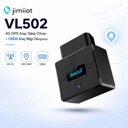 Jimi IoT VL502 4G GPS Araç Takip ve OBD Araç Bilgisayarı | Canlı Takip, Araç Verileri, OBDII Tak & Çalıştır