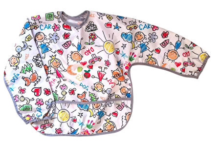 Yorni 2'li Ekonomik Set, Jungle ve Family 6-24AY Uzun Kollu, Sıvı Geçirmeyen Bebek Önlük, Cepli ve Arkadan Cırtlı