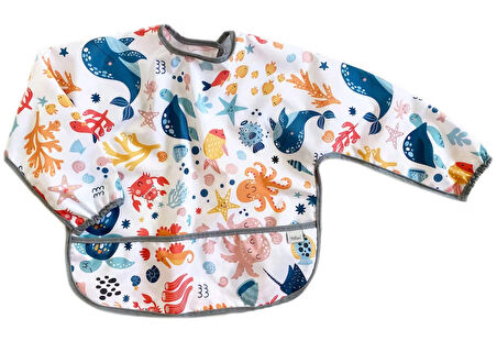 Yorni 2'li Ekonomik Set, Jungle ve Sea 2-4yaş Uzun Kollu, Sıvı Geçirmeyen Bebek Önlük, Cepli ve Arkadan Cırtlı