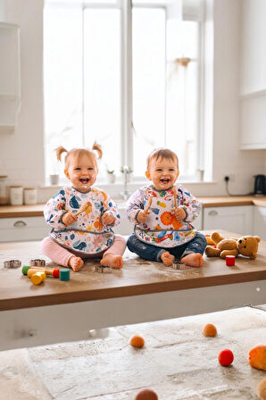 Yorni 2'li Ekonomik Set, Jungle ve Sea 2-4yaş Uzun Kollu, Sıvı Geçirmeyen Bebek Önlük, Cepli ve Arkadan Cırtlı