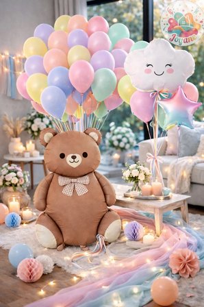 Ayıcıklı Pastel Balon Seti 30’lu | 90 cm Ayı + Bulut + Yıldız Folyo | Baby Shower Doğum Günü Dekor