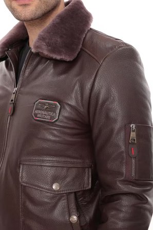 Erkek Yakası Hakiki Kürklü Pilot Model Hakiki Jumbo Deri Mont