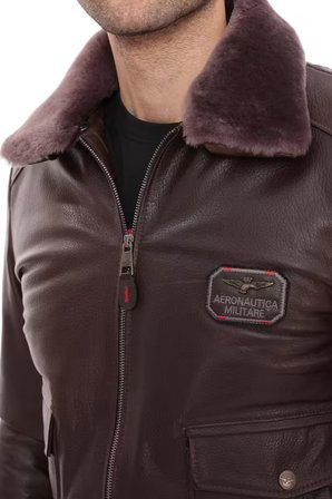 Erkek Yakası Hakiki Kürklü Pilot Model Hakiki Jumbo Deri Mont
