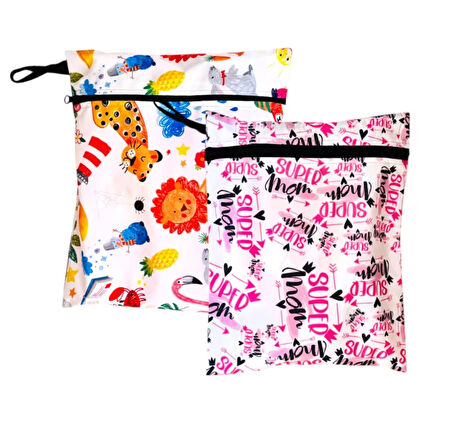 Yorni 2 Adet, 29 x 35 Cm, Jungle ve 37 x 30 Cm Mom Desen, Sıvı Geçirmeyen Çok Amaçlı Çanta, Ekonomik Set, Yıkanabilir
