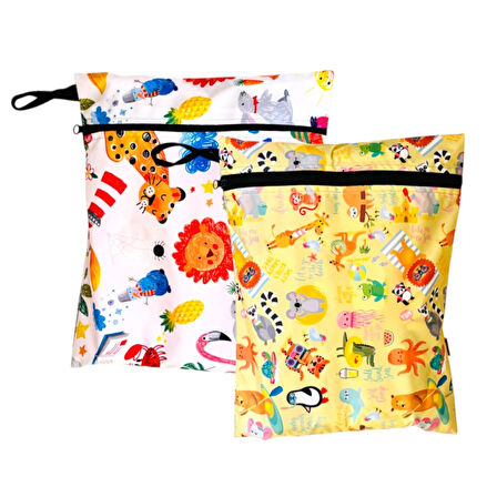 Yorni 2 Adet, 29 x 35 Cm, Jungle ve 37 x 30 Cm Summer Desen, Sıvı Geçirmeyen Çok Amaçlı Çanta, Ekonomik Set, Yıkanabilir