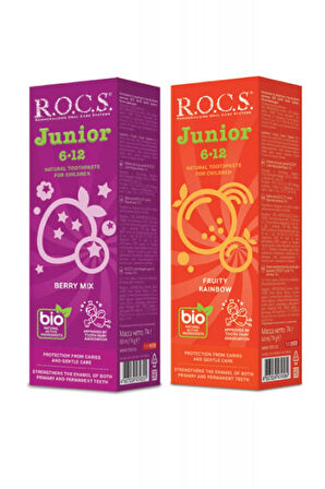 ROCS Junior 6-12 Yaş Diş Macunu Florürsüz (Yutulabilir) Orman Meyveleri - Gökkuşağı Diş Macunu 60ml