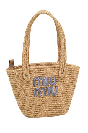 Jutty Miu Miu Logolu Mini Hasır Çanta - Fermuarlı Yazlık El ve Omuz Tote Çantası
