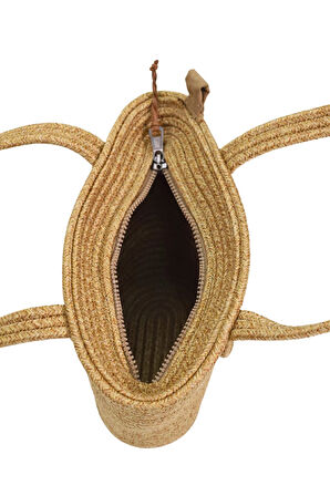 Jutty Miu Miu Logolu Mini Hasır Çanta - Fermuarlı Yazlık El ve Omuz Tote Çantası