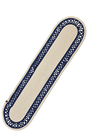 Jutty Hasır Görünümlü Jüt Dokuma Lacivert Örgü Oval Dekoratif Masa Runnerı 35x135 cm Mutfak Salon