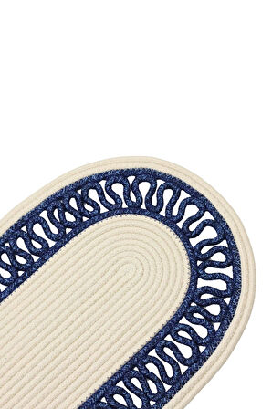 Jutty Hasır Görünümlü Jüt Dokuma Lacivert Örgü Oval Dekoratif Masa Runnerı 35x135 cm Mutfak Salon