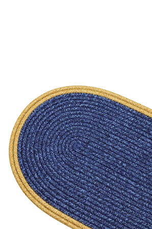 Jutty Hasır Görünümlü Jüt Dokuma Lacivert Natural Oval Dekoratif Masa Runnerı 35x135 cm Mutfak Salon