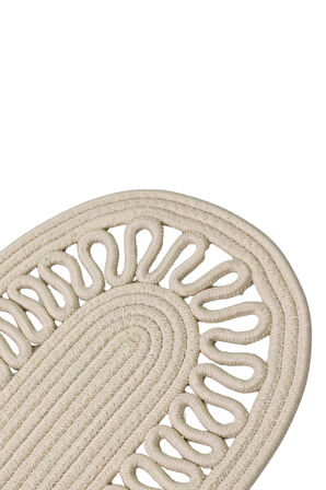 Jutty Hasır Görünümlü Jüt Dokuma Oval Krem Örgü Dekoratif Runner 25x90 cm Mutfak Salon Masa Örtü