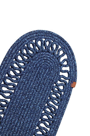 Jutty Hasır Görünümlü Jüt Dokuma Oval Lacivert Örgü Dekoratif Runner 25x90 Mutfak Salon Masa Örtüsü