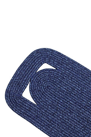 Jutty Hasır Görünümlü Jüt Dokuma Köşeli Lacivert Dekoratif Runner 30x110 cm Mutfak Salon Masa Örtüsü