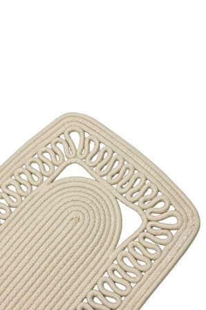 Jutty Hasır Görünümlü Jüt Dokuma Köşeli Krem Örgü Dekoratif Runner 30x110 Mutfak Salon Masa Örtüsü