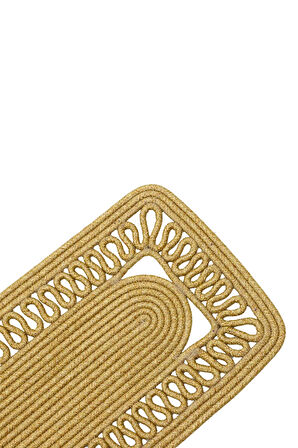 Jutty Hasır Görünümlü Jüt Dokuma Köşeli Natural Örgü Dekoratif Runner 30x110 Mutfak Salon Masa Örtü