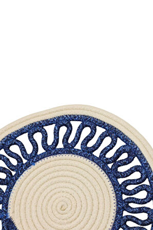 Jutty Hasır Görünümlü Jüt Dokuma Yuvarlak Krem Lacivert Örgü Dekoratif Amerikan Servis 32x32 Supla