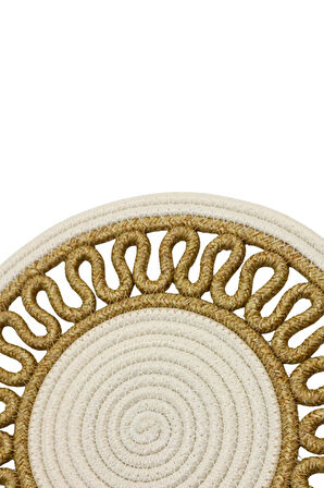 Jutty Hasır Görünümlü Jüt Dokuma Yuvarlak Krem Natural Örgü Dekoratif Amerikan Servis 32x32 cm Supla