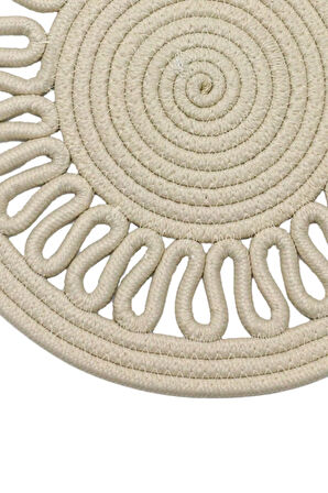 Jutty Hasır Görünümlü Jüt Dokuma Yuvarlak Krem Örgü Dekoratif Amerikan Servis 32x32 cm Supla