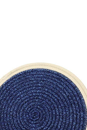 Jutty Hasır Görünümlü Jüt Dokuma Yuvarlak Lacivert Krem Düz Dekoratif Amerikan Servis 32x32 cm Supla
