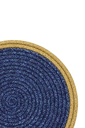 Jutty Hasır Görünümlü Jüt Dokuma Yuvarlak Lacivert Natural Düz Dekoratif Amerikan Servis 32x32 Supla