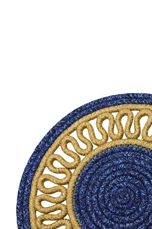 Jutty Hasır Görünümlü Jüt Dokuma Yuvarlak Lacivert Natural Dekoratif Amerikan Servis 32x32 cm Supla