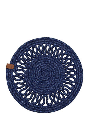 Jutty Hasır Görünümlü Jüt Dokuma Yuvarlak Lacivert Örgü Dekoratif Amerikan Servis 32x32 cm Supla