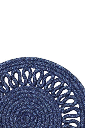 Jutty Hasır Görünümlü Jüt Dokuma Yuvarlak Lacivert Örgü Dekoratif Amerikan Servis 32x32 cm Supla