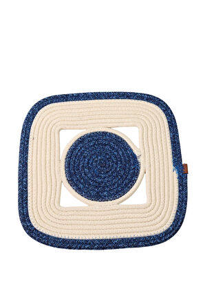 Jutty Hasır Görünümlü Jüt Dokuma Kare Lacivert Krem Dekoratif Amerikan Servis 32x32 cm Supla