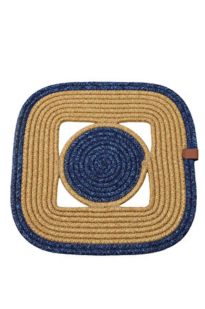 Jutty Hasır Görünümlü Jüt Dokuma Kare Lacivert Natural Dekoratif Amerikan Servis 32x32 cm Supla