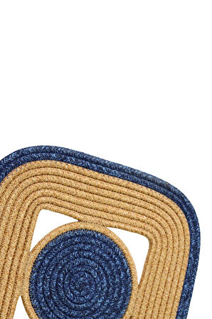 Jutty Hasır Görünümlü Jüt Dokuma Kare Lacivert Natural Dekoratif Amerikan Servis 32x32 cm Supla