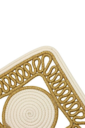 Jutty Hasır Görünümlü Jüt Dokuma Kare Natural Krem Örgü Dekoratif Amerikan Servis 32x32 cm Supla