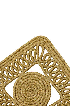 Jutty Hasır Görünümlü Jüt Dokuma Kare Natural Örgü Dekoratif Amerikan Servis 32x32 cm Supla