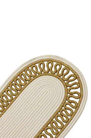 Jutty Hasır Görünümlü 5 Parça Jüt Masa Takımı Örgü Krem Natural 4’lü Amerikan Servis Supla 1 Runner