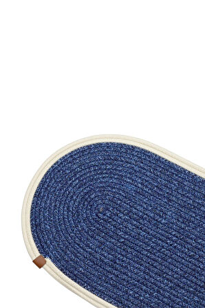 Jutty Hasır Görünümlü 5 Parça Jüt Masa Takımı Düz Krem Lacivert 4’lü Amerikan Servis Supla 1 Runner