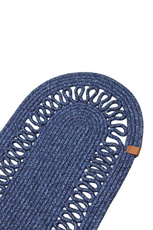 Jutty Hasır Görünümlü 5 Parça Jüt Masa Takımı Örgü Lacivert – 4’lü Amerikan Servis Supla + 1 Runner