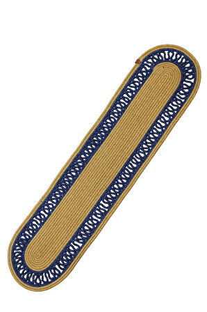 Jutty Hasır Görünümlü 5 Parça Jüt Masa Takımı Örgü Lacivert Natural 4’lü Amerikan Supla 1 Runner