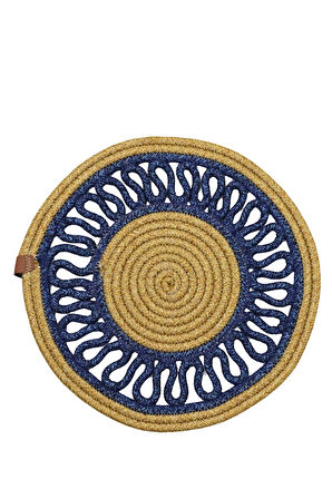 Jutty Hasır Görünümlü 5 Parça Jüt Masa Takımı Örgü Lacivert Natural 4’lü Amerikan Supla 1 Runner