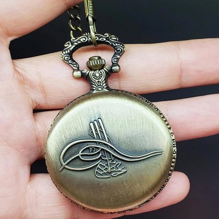 Osmanlı Tuğralı Antik Köstekli Cep Saati | Zincirli Vintage Nostaljik Saat 4,5 cm