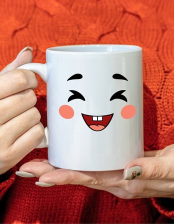 Elfitrend Sevimli Emoji Yüz Tasarımlı Beyaz Seramik Kupa