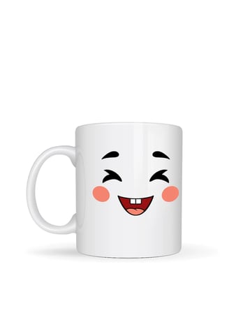 Elfitrend Sevimli Emoji Yüz Tasarımlı Beyaz Seramik Kupa