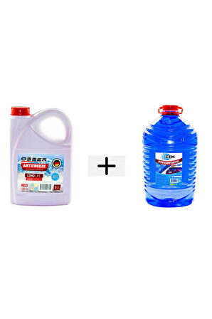 CEM CAR CARE Kışlık Set ( Cam Suyu 5 Lt Antifrizli -20 Derece+Kırmızı Antifriz 3 Lt -42 De